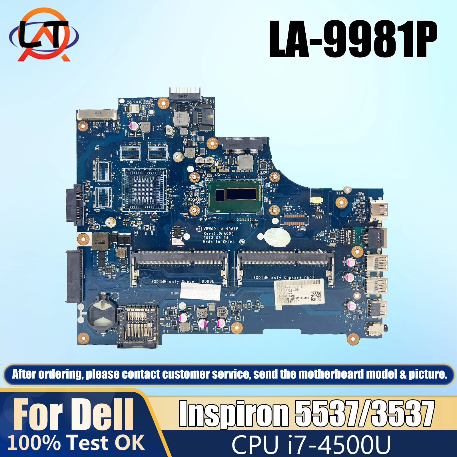 

For DELL Inspiron 5537 3537 15R Laptop Mainboard LA-9981P CPU i7-4500U Notebook Motherboard Full Test