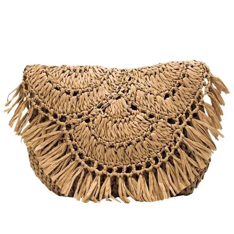 2024 New Summer Straw Bags Handmade Tassel Small Beach Bags Raffia Rattan Woven Handbags Vacation Shoulder Crossbody Bags Clutch