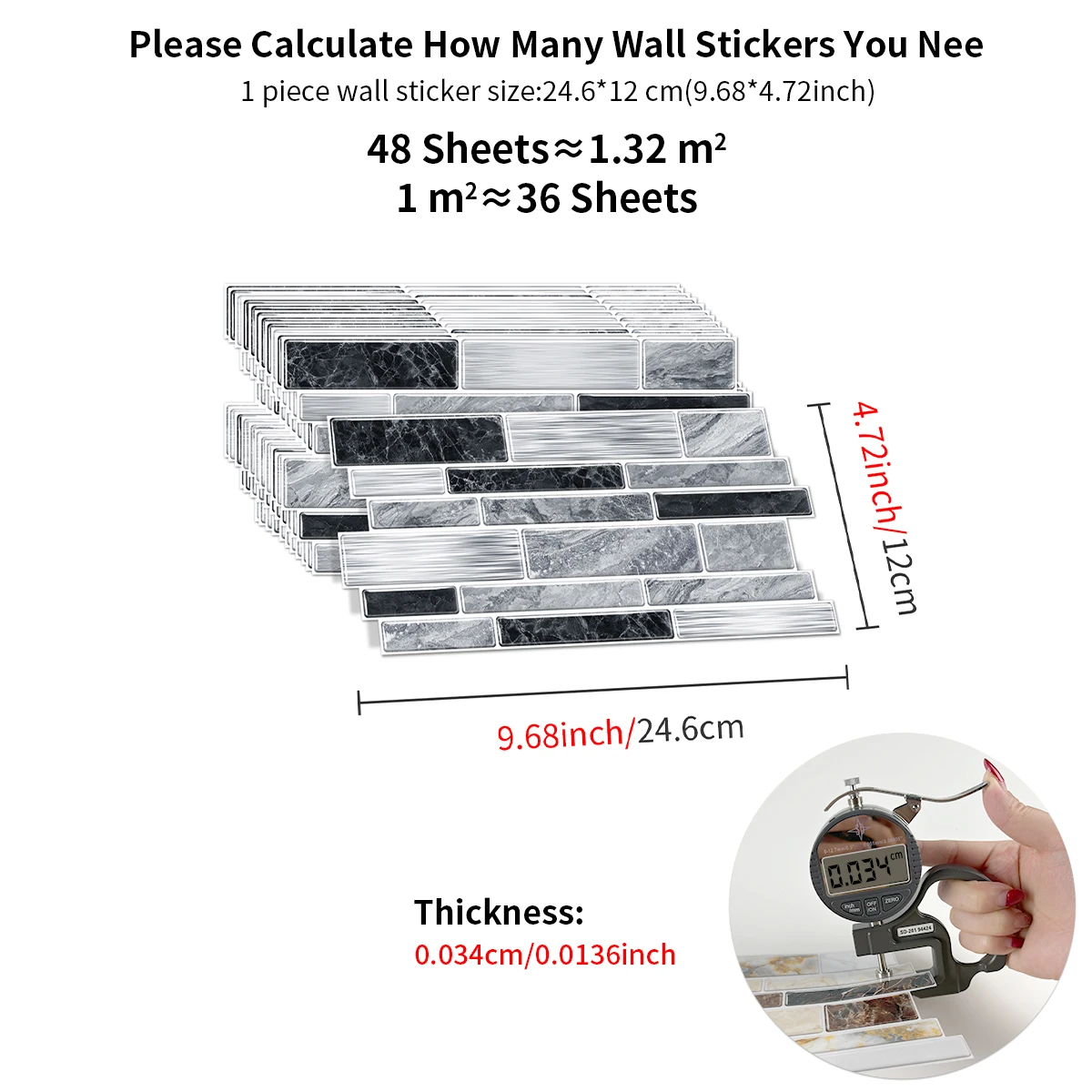 12/24/48pcs Peel And Stick Tile Sticker Self Adhesive Stick On Tile Backsplash For Kitchen Bathroom, Bedroom Decoration