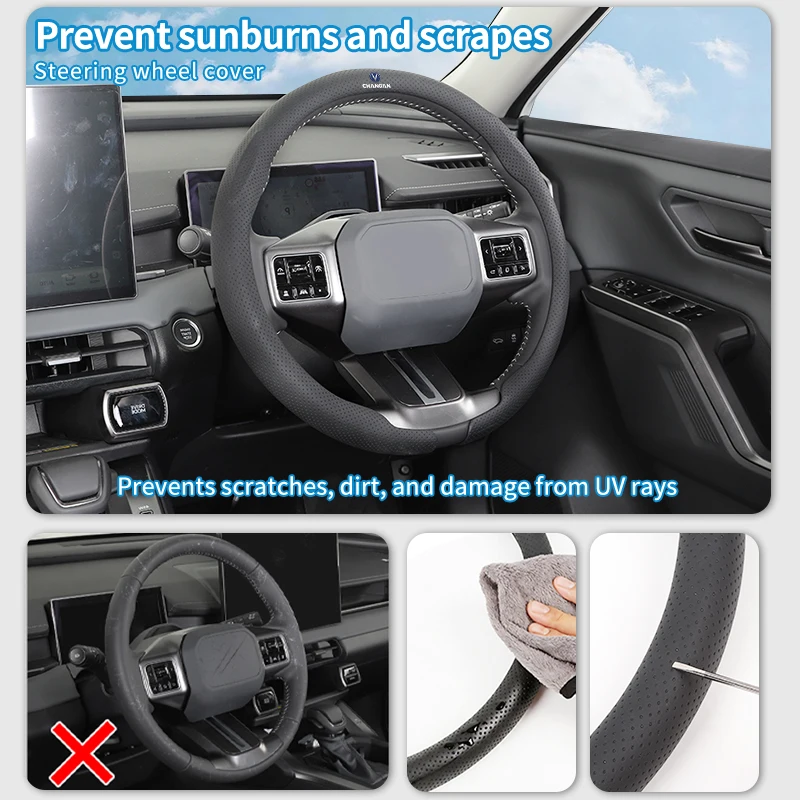 Leather Car Steering Wheel Cover Fully Perforated Wheel Interior For Changan CS75 CS35 CS15 CS95 RAETON CX70 CS55 EADO CX20 CS16 5