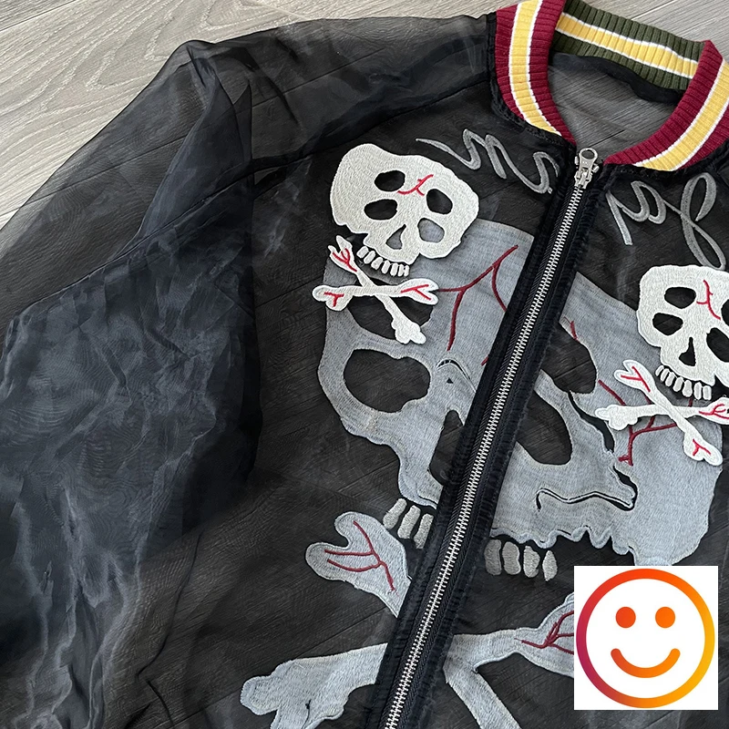 Black KAPITAL KOUNTRY Translucent Silk Skull Embroidery Sunscreen Zipper Jacket Men Women High Quality Thin Windbreak Clothes