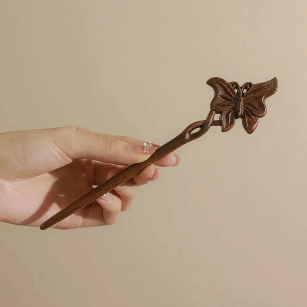 Vara de cabelo de madeira retrô, borboleta, animais, estilo chinês, grampo de cabelo de coelho, para cabelos longos, hanfu, meninas