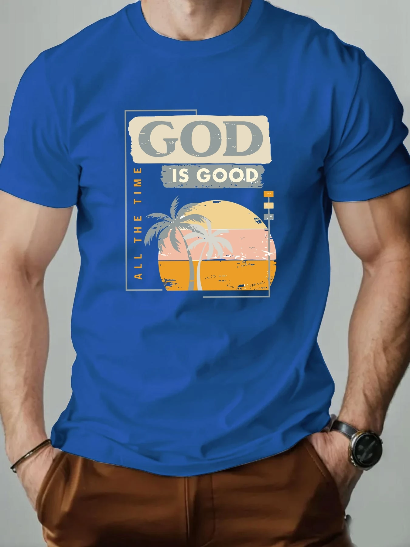 تي شيرت رجالي 100% قطن نمط شجرة جوز الهند طباعة الصيف المتضخم جولة الرقبة تنفس عارضة أزياء قصيرة الأكمام تي شيرت