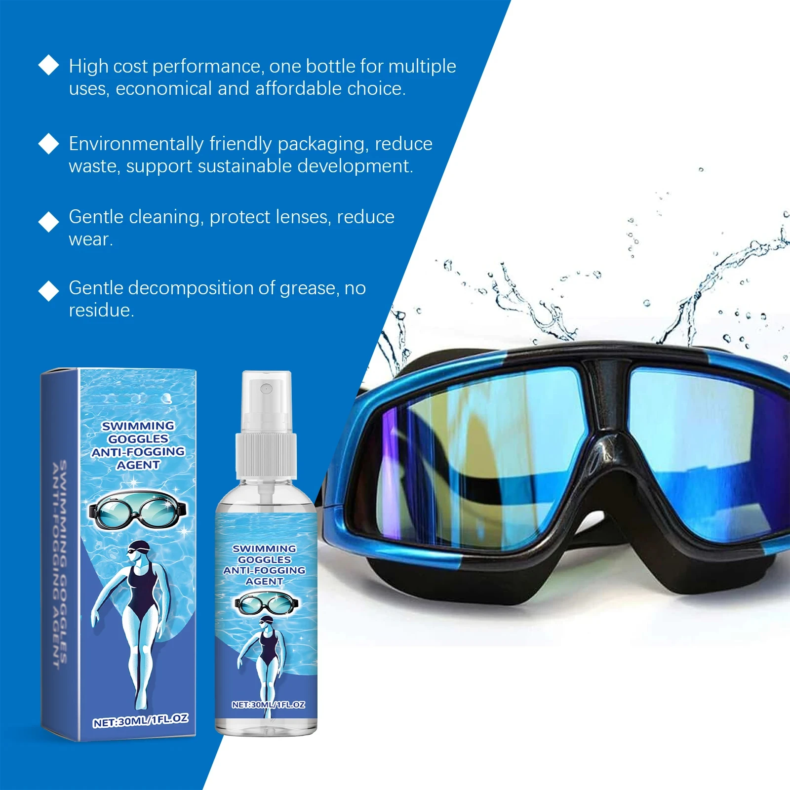 Professionelles Anti-Beschlag-Spray für Brillen und Schwimmbrillen, verhindert das Beschlagen, Linsenreiniger, klare Sicht beim Schwimmen, Tauchen, vielseitig einsetzbar. – Detail 6