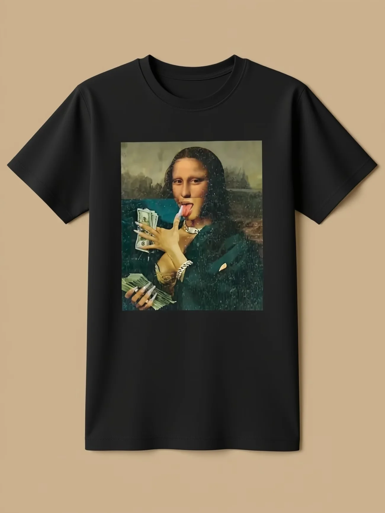 Men Humor Mona Lisa Coin Pattern T Shirt Cotton Tee Women Spring Summer Oversize Meme Ironic Humor Weirdcor Sarcastic Hilarious