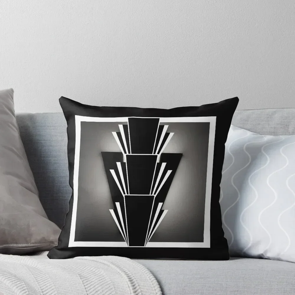 

Art Deco Nouveau Black and Silver Geometric Fan Design Throw Pillow Decorative Cushion Cover Cushions For Decorative Sofa pillow
