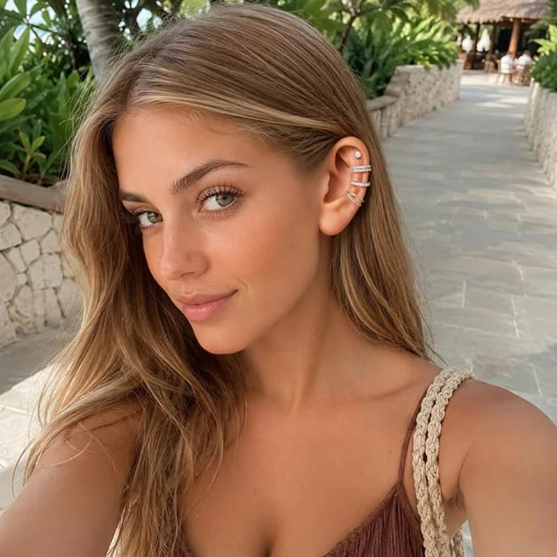 4PCS Ear Cuffs Non Piercing Adjustable Clip‑on Earrings Sparkling Zircon Cartilage Ear Clips Stackable Wear Jewelry for Women