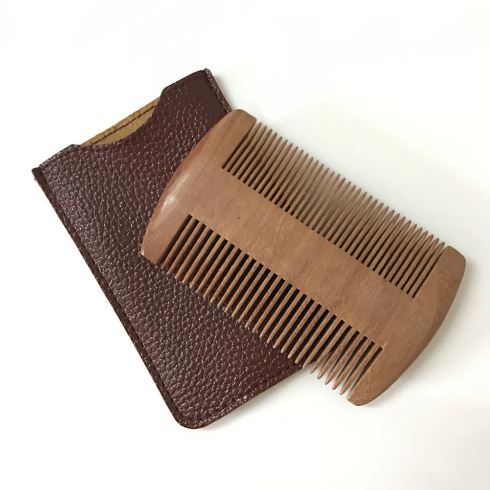 Wooden Beard Comb Natural Sandalwood Beard Comb with Fine & Coarse Teeth - Anti-Static Pocket Comb for Everyday Carry