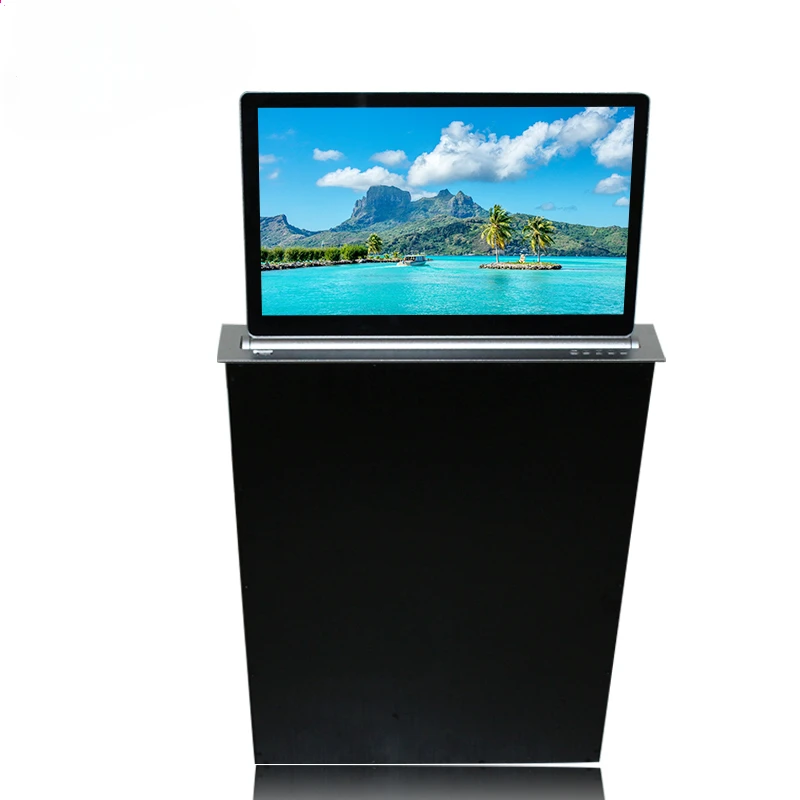 Ultra thin Paperless conference system with mic meeting table pop up lcd Remote control motorized flip up monitor lift