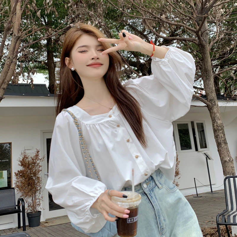 

Women Shirt Design Sense Niche Long Sleeve Tops Spring and Summer French New Office Lady Loose Versatile Chic Blouse Female