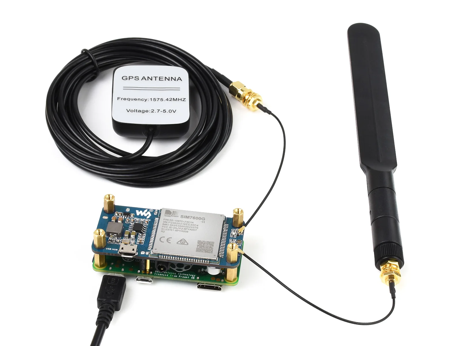 SIM7600G-H 4G HAT (B) For Raspberry Pi, LTE Cat-4 4G / 3G / 2G Support, GNSS Positioning, Global Band