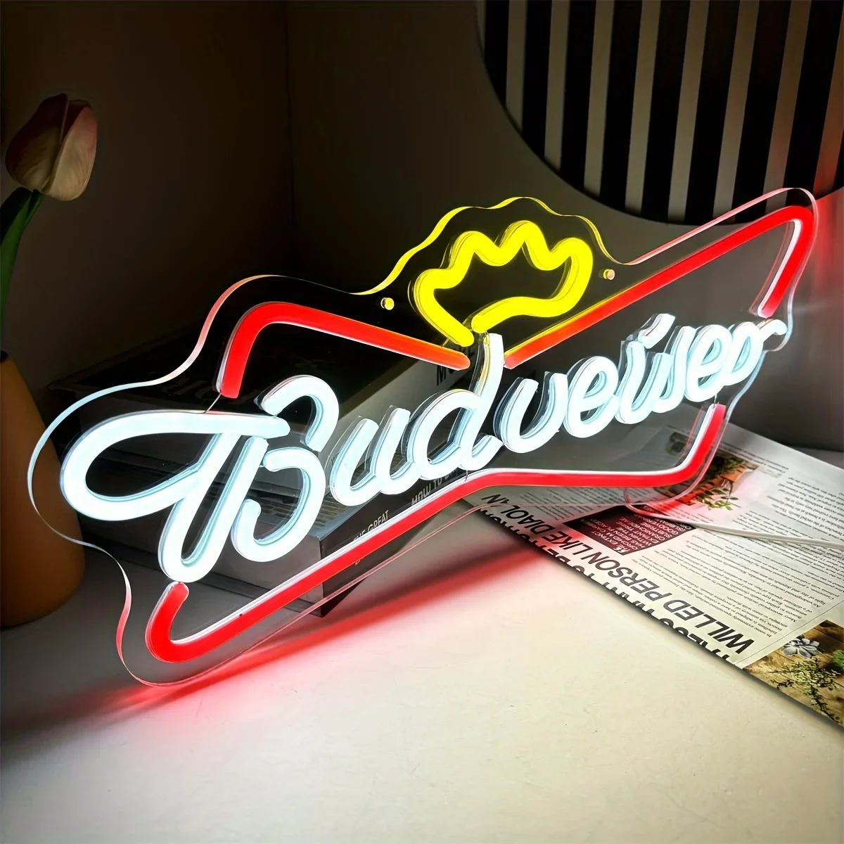 Budweiser Neon Sign - Colorful LED Lighting, Wall Mountable,Perfect for Beer Party, Festival, Birthday, and Home Decor Ambiance