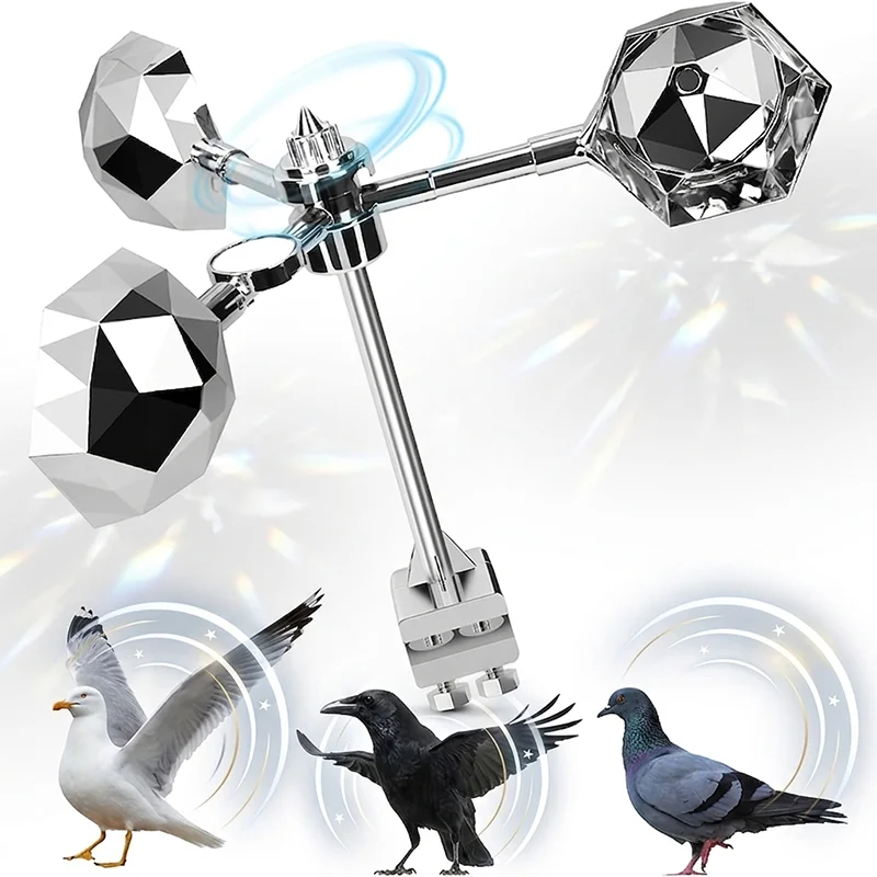 360° Rotating Wind Power Bird Repeller Diamond Reflective Metal Pigeon Deterrent Scare Device for Garden Roof Balcony Outdoor