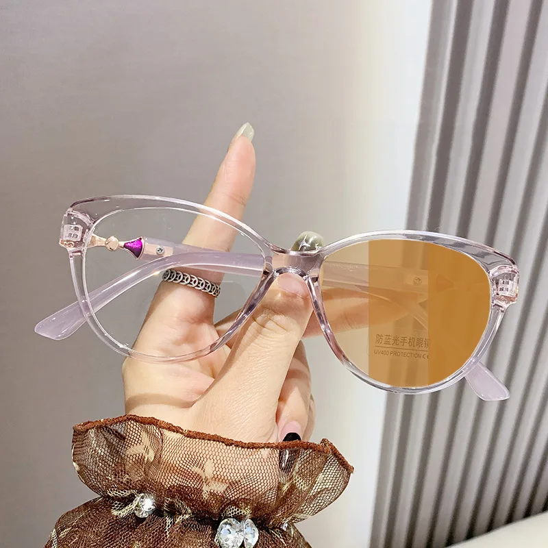 0 -1.0 -1.5~-5.0 Finished Myopia Retro Cat Eye Glasses Women's Glasses Photochromic  Brown lenses myopia diopter photo Brown