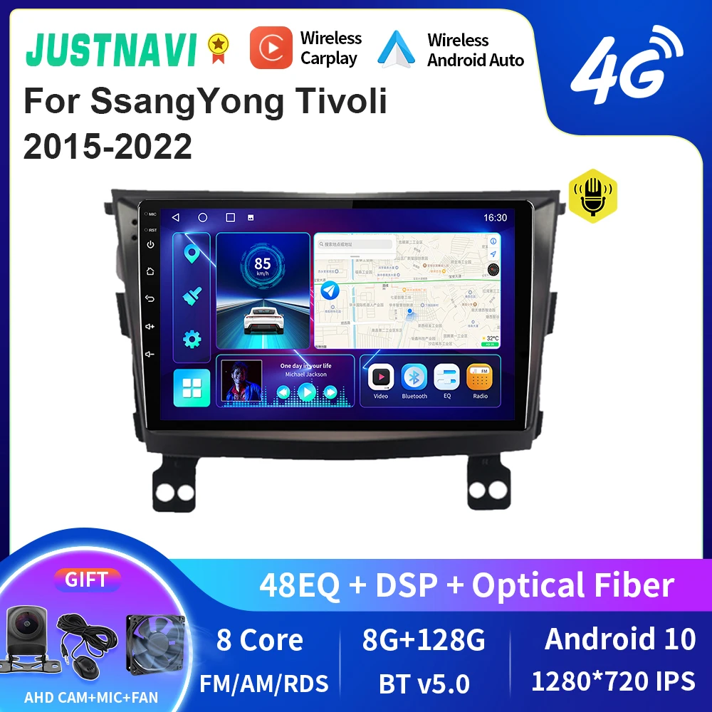 

JUSTNAVI QT10 Wireless CarPlay Android Auto Radio For SsangYong Tivoli 2015-2022 Stereo Car Multimedia Video Player GPS DVD