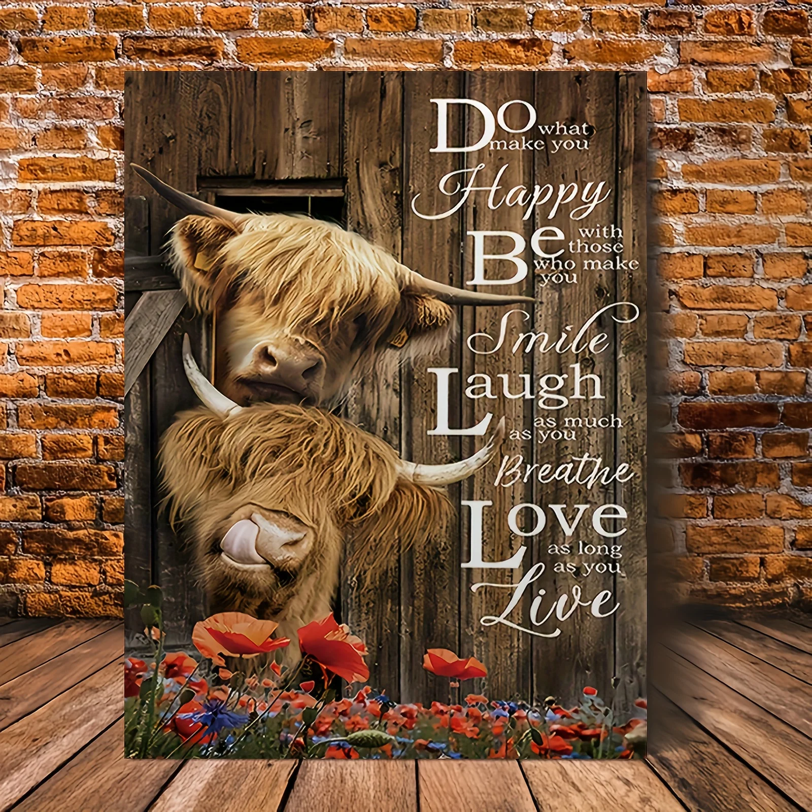 (No frame)2D Flat, 2D Flat, Home Decor Featuring Canvas Art Prints Inspired by Highland Cattle And Red Poppies, Framed Canvas