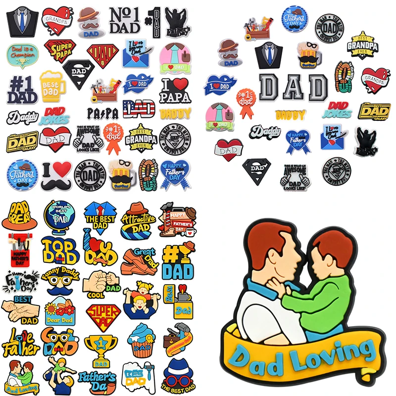 Mixed I Love Papa Slippers PVC Shoe Button Charms Super Daddy Clog Accessories DIY Man Phone Case Father's Day X-mas Gifts