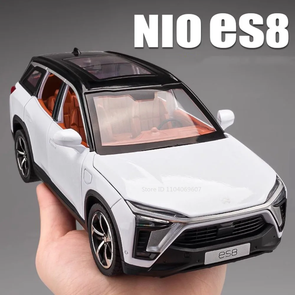 1:24 Alloy NIO ES8 Miniaturowe modele samochodów Zabawki Metal Diecast Pull Back Sound Light 6 Doors Opened Vehicle Toys Children Presents