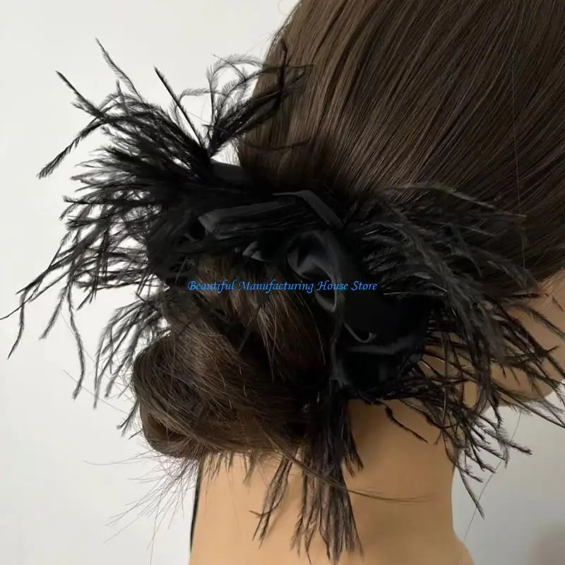 

E56A Hair Scrunchies Ostrich Hair Tie Furry Headpiece Hair Rope