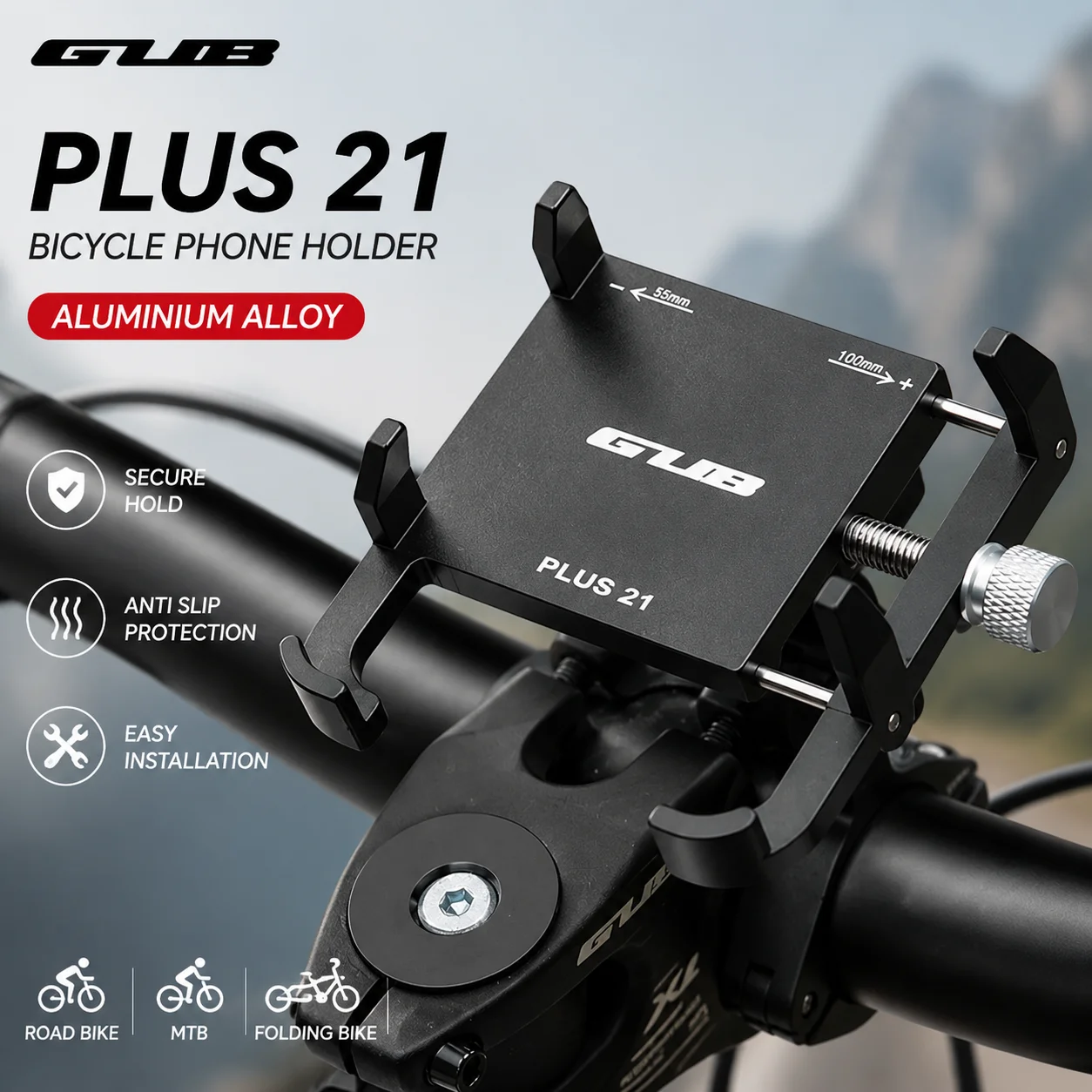 GUB PLUS 21 Bicycle Phone Holder Aluminum Alloy Bike Handlebar Rotatable Adjustable Smartphone Holder MTB Cycling Accessories