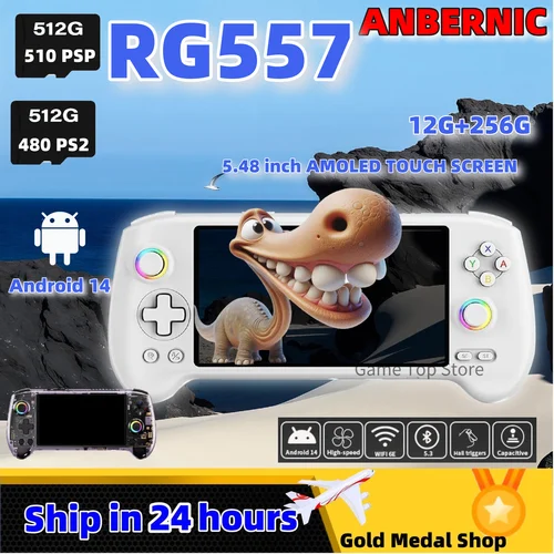 ANBERNIC RG557 RG 557 consola de juegos portátil 5,48 ""pantalla AMOLED dimensión Android 14 Joystick reproductor de vídeo PS2 regalo para niños