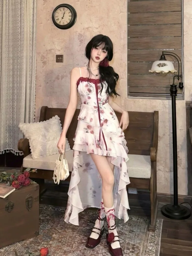 Sweet Floral Asymmetrical Strap Dress Women Ruffles Designer Korean Fairy Dress Female 2025 Summer Casual Fashion Party Dresses - AliExpress Sweet Floral Asymmetrical Strap Dress Women Ruffles Designer Korean Fairy Dress Female 2025 Summer Casual Fashion Party Dresses - AliExpress