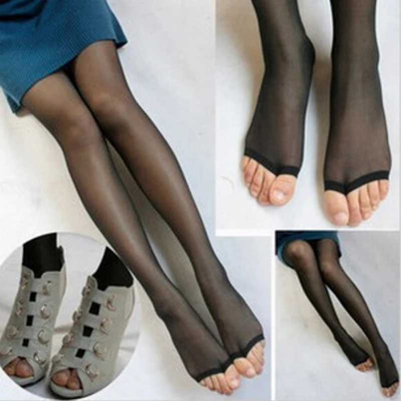 1PC Women\'s Open Toe Summer Ultra Thin High Elastic One Size Pantyhose Sexy Sheer Slim Fit Tights Meat Color Pantyhose 4 Colors