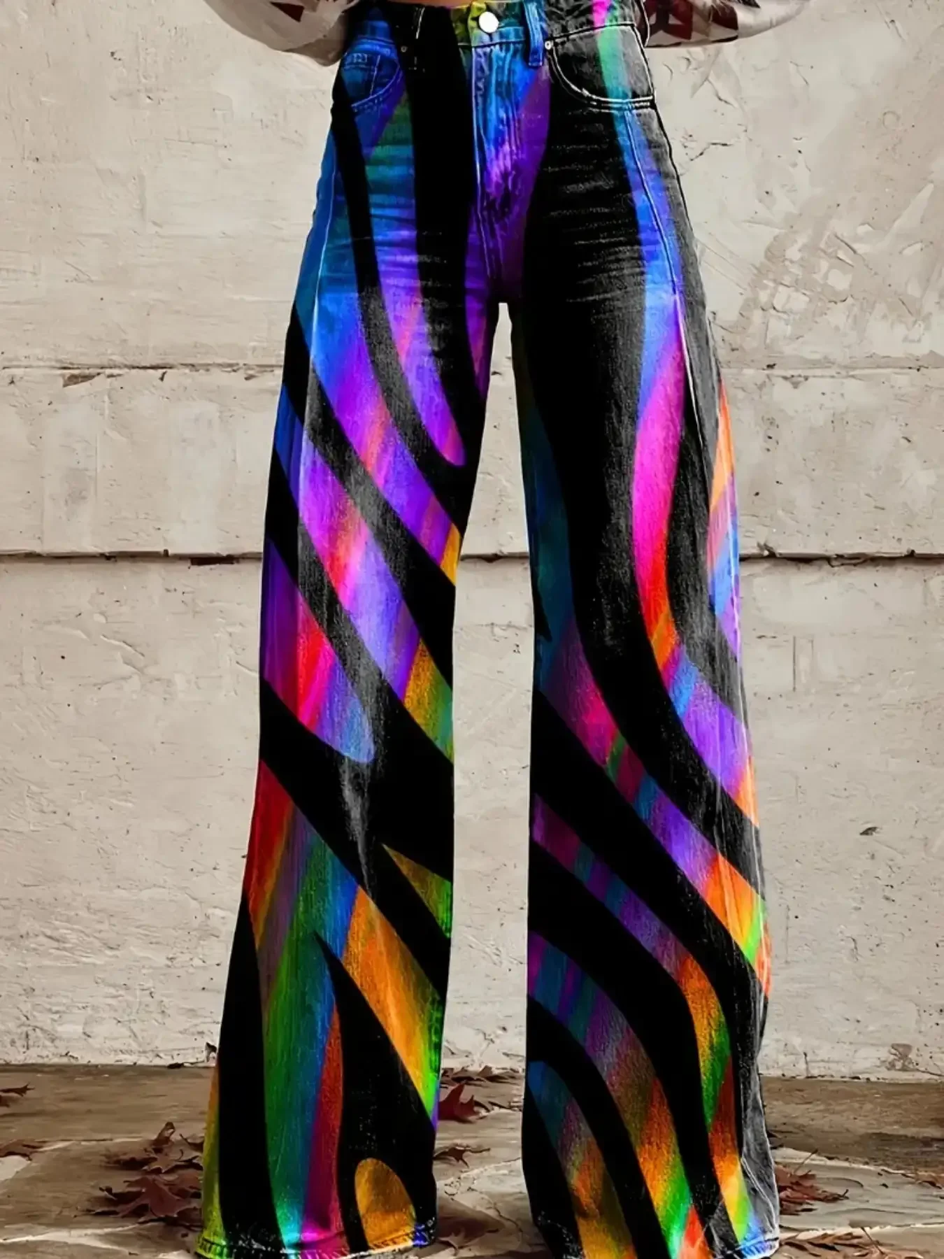 

2026Women's imitation denim pants with retro fashion patterns, autumn and winter printed patterns, denim style,