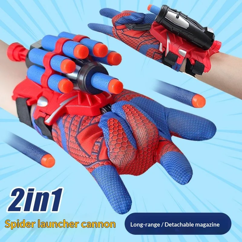 2026 New Spider Web Transmitter Soft Bullet Launcher Glove Cosplay Shooter Sticky Wall Foam Darts Shooting Wrist Set Halloween