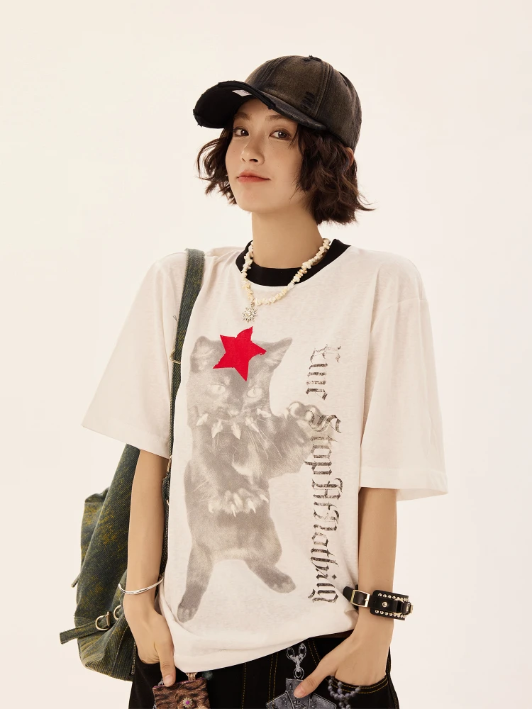 Damon Island American High Street プリント オルト スヴェ T シャツ ex Qui ドライ クール フィーリング サマー トップ カップル用