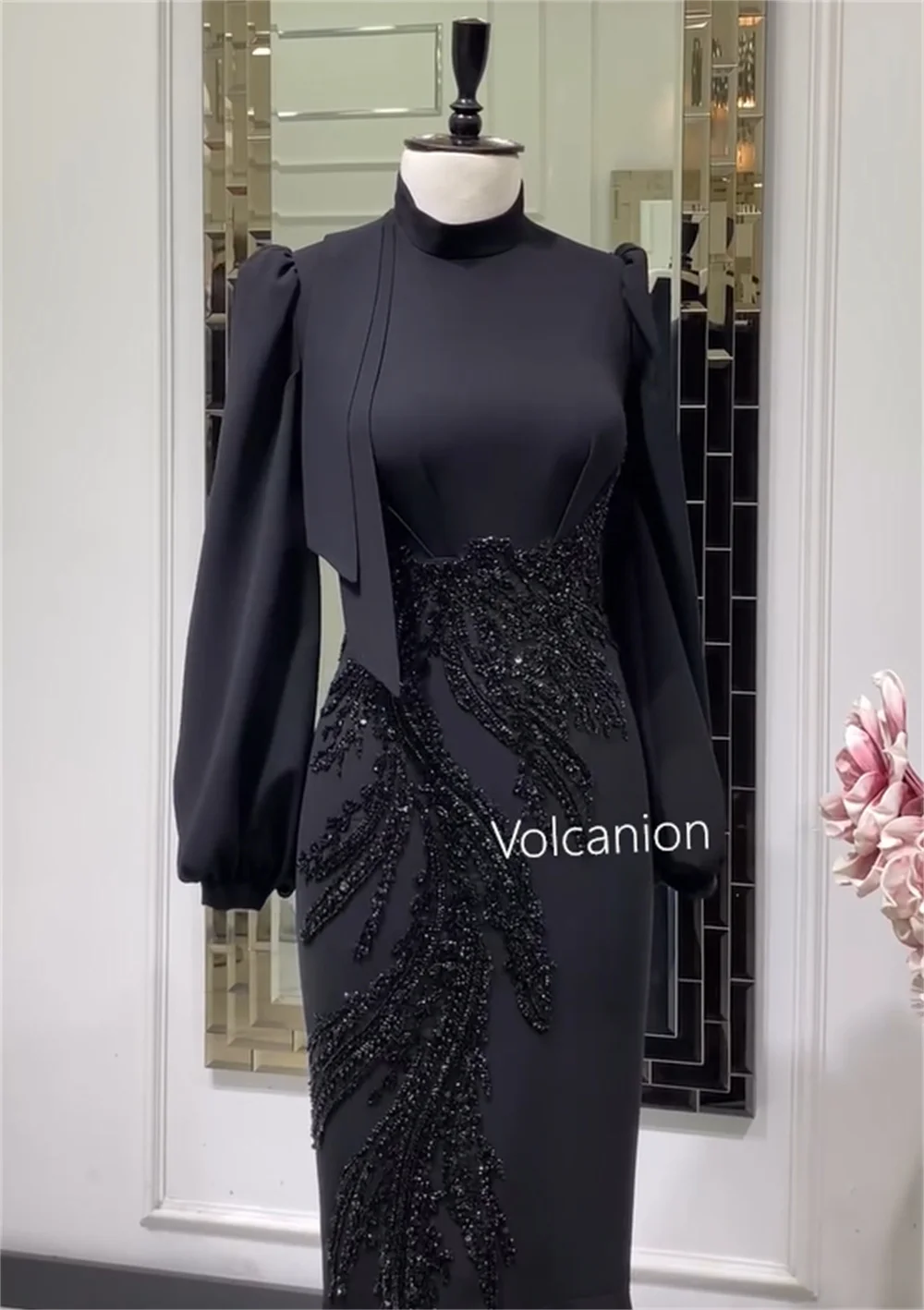 Customized Jersey Pattern Rhinestone Mermaid High Collar Long Dresses Bespoke Occasion Evening Classic Retro