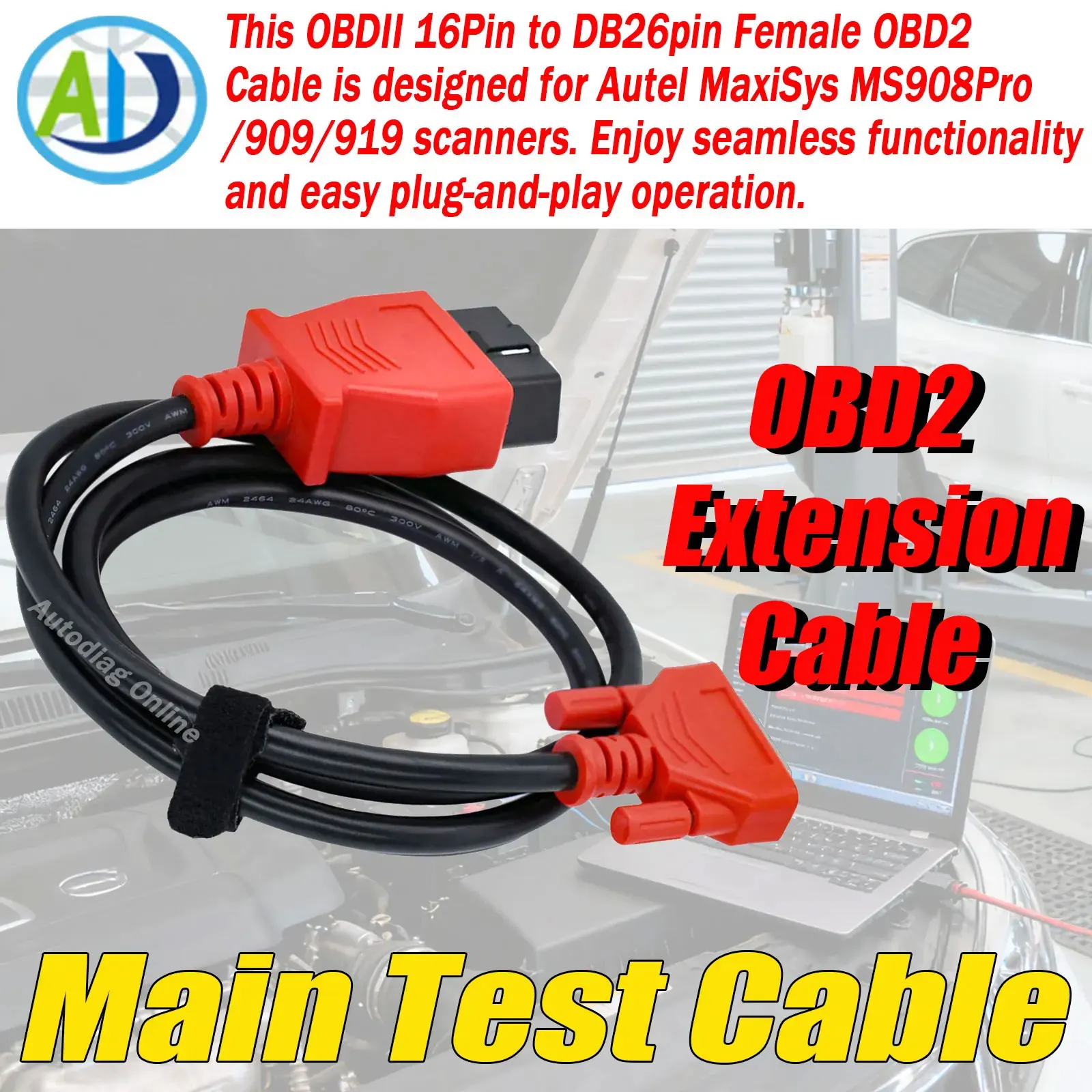 

For Autel MaxiSys MS908/MS906 Scanner 26pin to 16pin OBD2 Diagnostic Programming Cable Automobile OBD2 Extension Main Test Cable