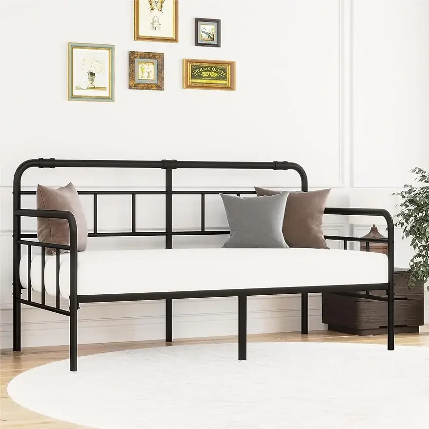 

Daybed-Metal-Twin-Bed-Frames - with Modern Headboard,Strong Mattress Foundation with Steel Slats Support,Black