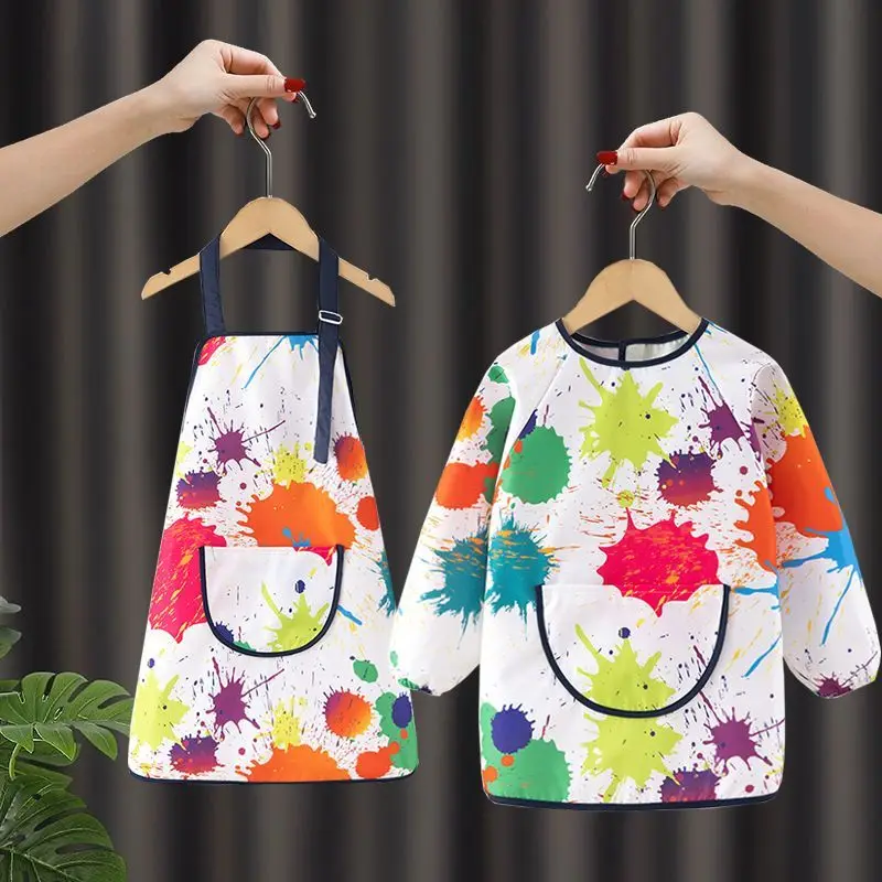 Kids Graffiti Apron Waterproof Printing Bib Art Boom Pattern Dress Children Gift Drawing DIY Painting Gown Long Sleeve Apron New