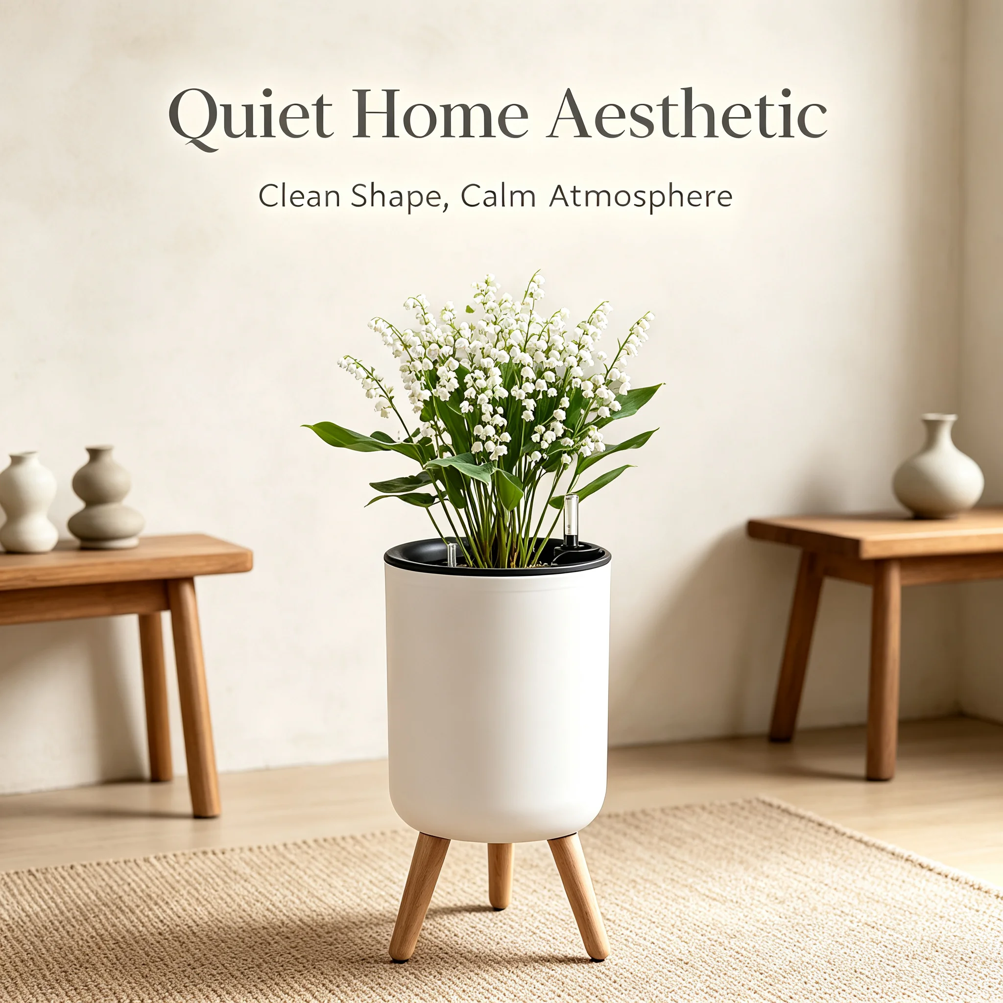 Modern Standing Self-watering Planter, Decorative Floor Flower Pot with Tripod Support for Living Room Bedroom