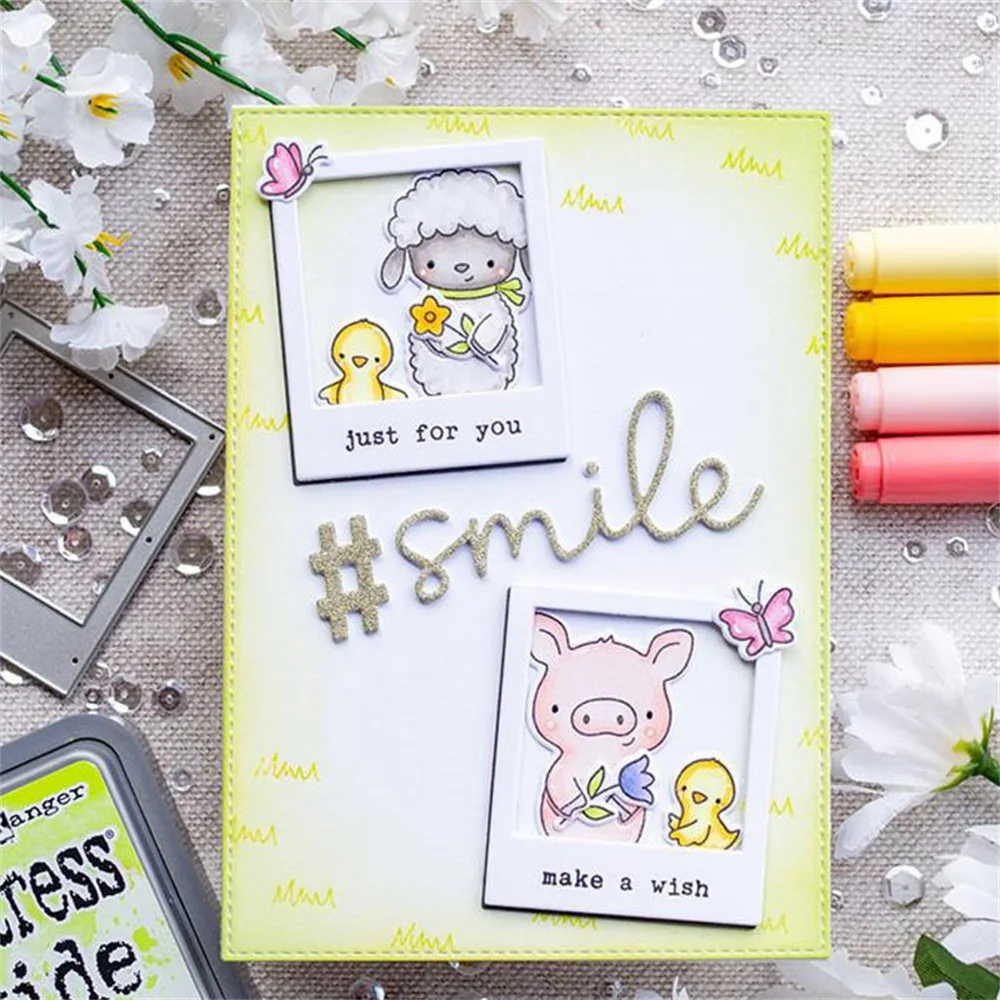 Cute Wild Animals Clear Stamps and Cutting Dies, Rabbit Elephant Pig Bee Silicone Stamps for Card Making Embossing Stencils Temp