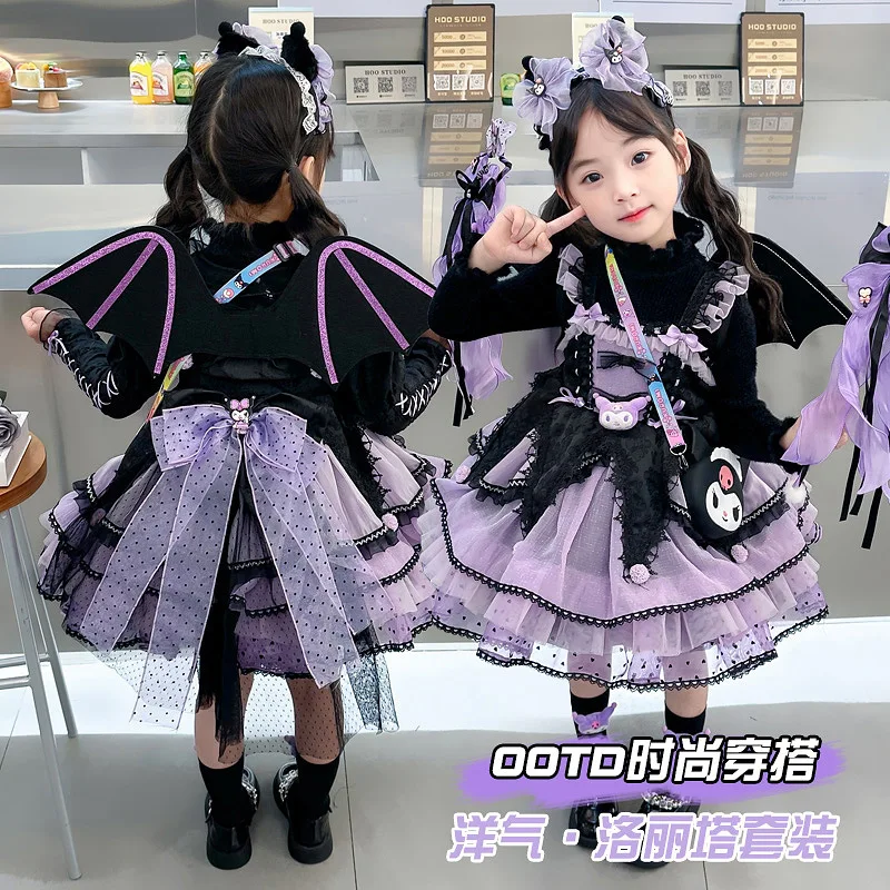 2024 Nowa moda Kuromi Sukienka dla dziewczynek Śliczna słodka sukienka księżniczki Lolita Halloween Cosplay Sukienka na występy Prezent urodzinowy