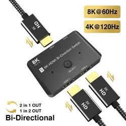 HDMI 2.1 przełącznik Splitter dwukierunkowy 2 in1 out 1 w2 Ultra HD 8K @ 60Hz 4K @ 120Hz przełącznik dla PS5,Xbox,PC, TV, pudełko HD przełącznik