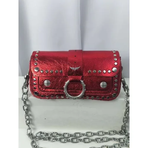 Zv clásico diseño circular de remaches de estilo francés: mini bolso simple y versátil, bolso de pecho, cadena de oro vintage