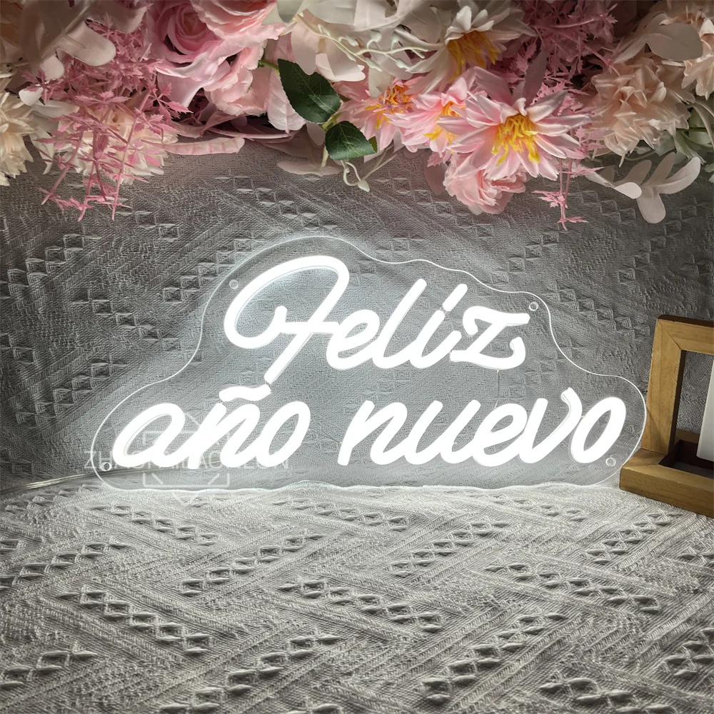

Неоновая вывеска Happy New Year 2026 с Рождеством, украшение для дома, спальни Felizannu nuevo, неоновые светодиодные вывески, настенный декор, огни, подарки