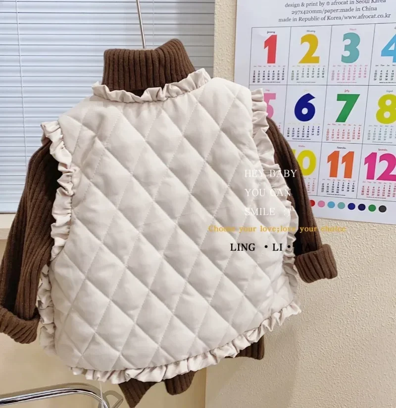 Vest Korea Childrens Clothing Girl Solid Color Winter Children Cotton Clip Keep Warm Loose Coat Tide 2024 Simple Fashion