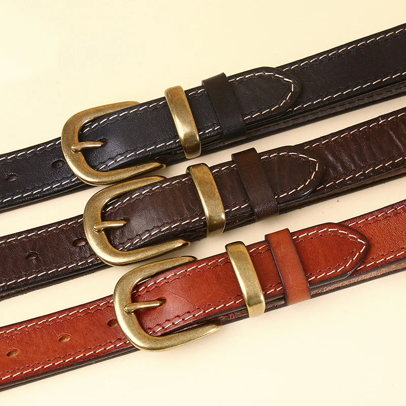 Y2K  Girl Genuine Leather Women Belt Copper Buckle Concise Pin Buckle Jeans Belts High Quailty Female Cowskin Waistband Cowboy