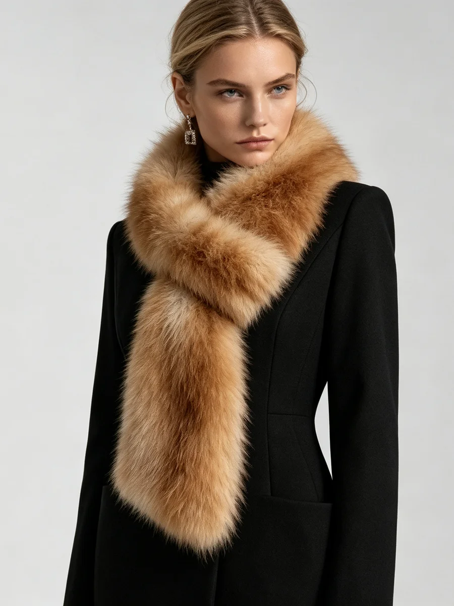 PUAL   Women Faux Fur Scarf Winter Warm Fluffy Luxury Soft Neck Wrap Fashion Shawl Gift