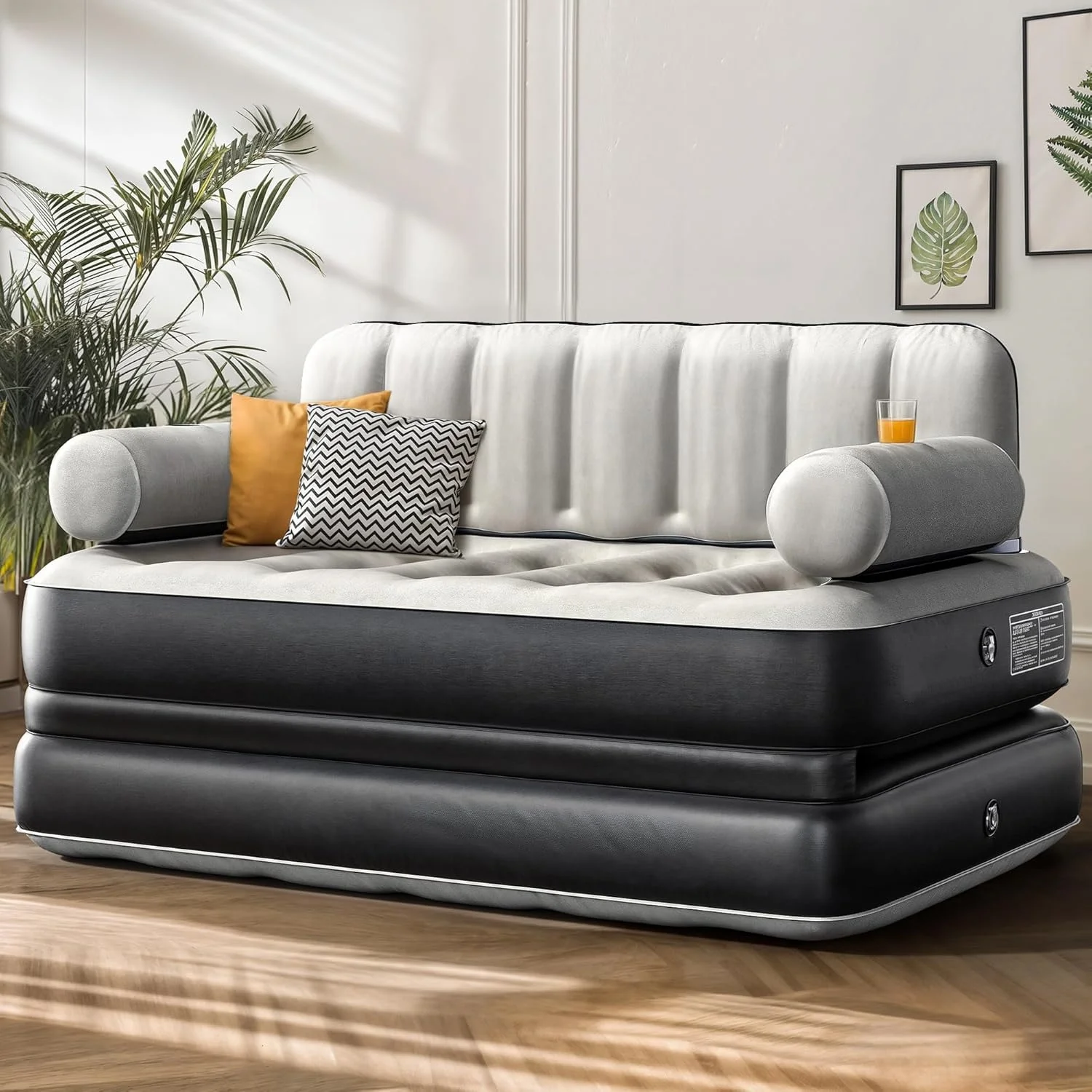Queen Size Air Sofa Bed Mattress With Headboard And Pump, Blow Up Couch Inflatable Bed For Home Living Room