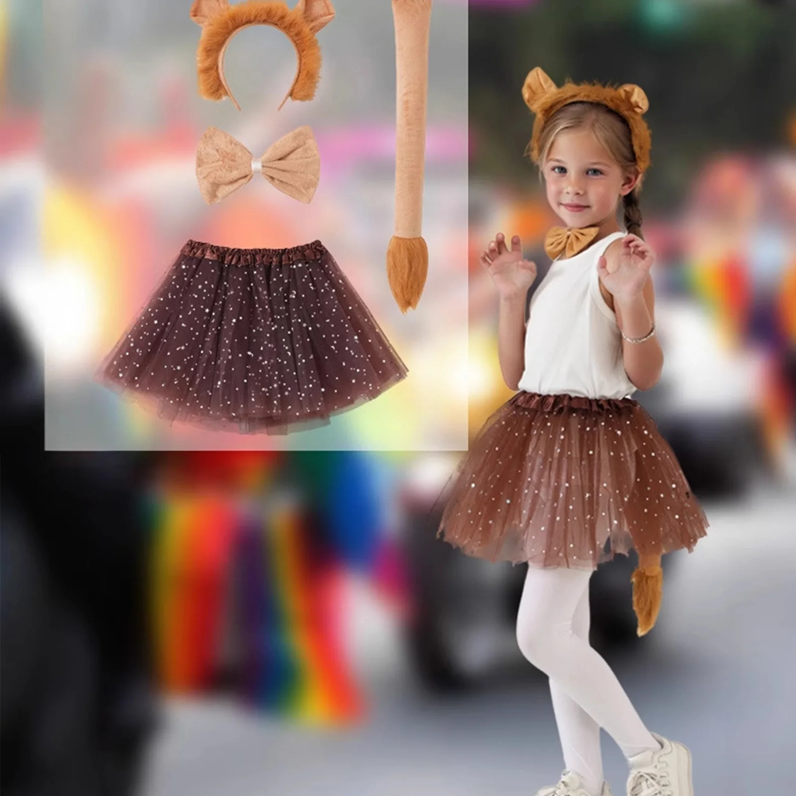 

Children's Animal Costume, Headwear, Tie,Tail, Lion Tutu Skirt Set Halloween Carnival Party Cosplay Props Stage Performance