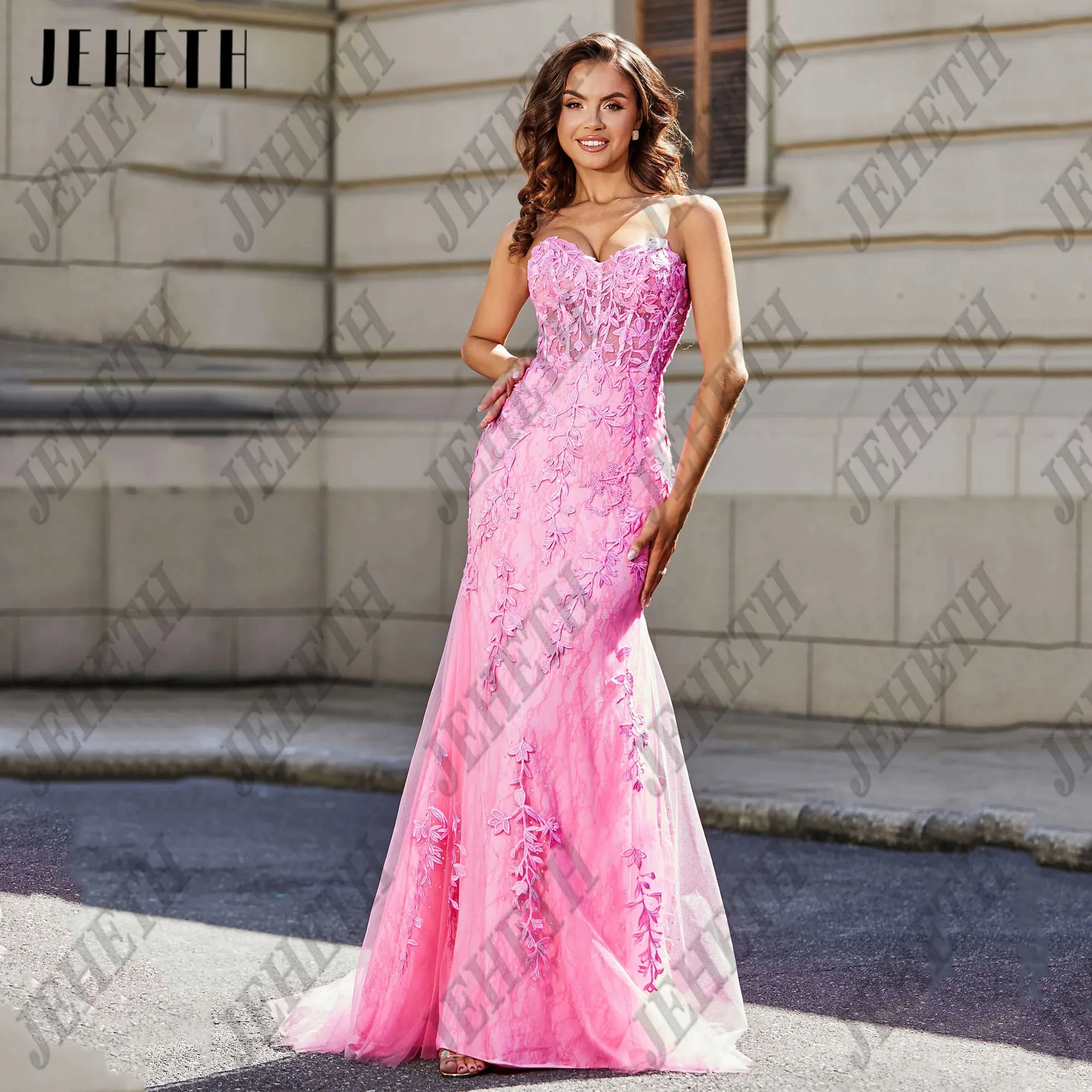 JEHETH Sereia Prom Vestidos Strapless mangas Applique Espartilho Ocasião Formal Vestidos Pavimento Comprimento Prom Vestidos PersonalizadoJEHETH Mermaid Prom Dresses Strapless mangas Applique Corset Ocasião Formal Vest