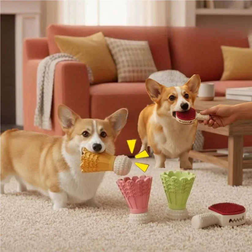 

Dog Chew Toy Teeth Cleaning Sounding Simulated Badminton Puppy Toy Bite-resistant Interactive Training Dog Toy Supplies