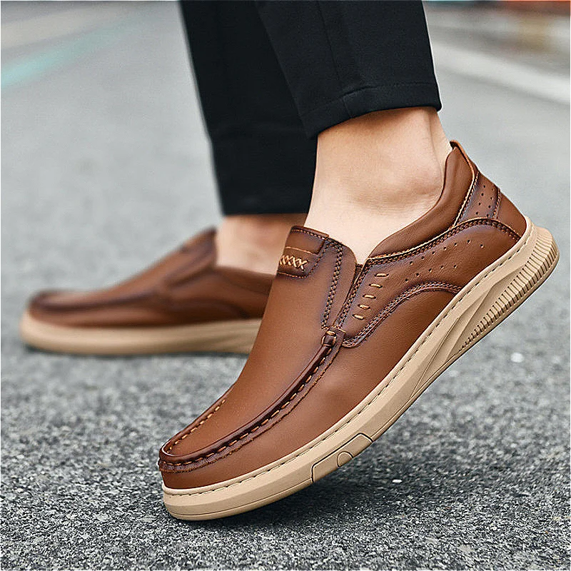 

Genuine Leather Men's Casual Sneakers Shoes 2025 Spring New Fashion Trendy Flat Loafers Big Size 46 47 Comfort Busincess Shoes