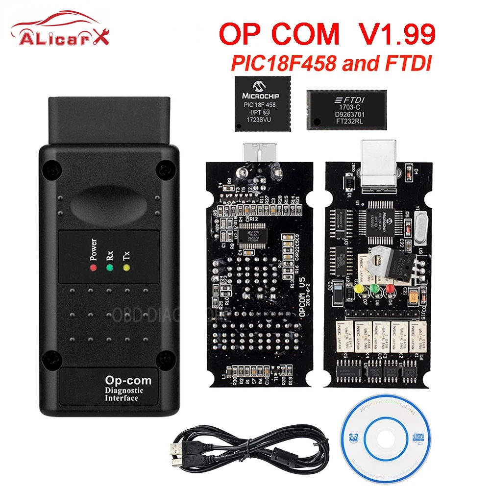 V1.99 OPcom PIC18F458 FTDI V200603A OBD2 car Diagnostic tool for Opel OPCOM flash update 2012 2014 opcom 10-16Pin cable for-opel