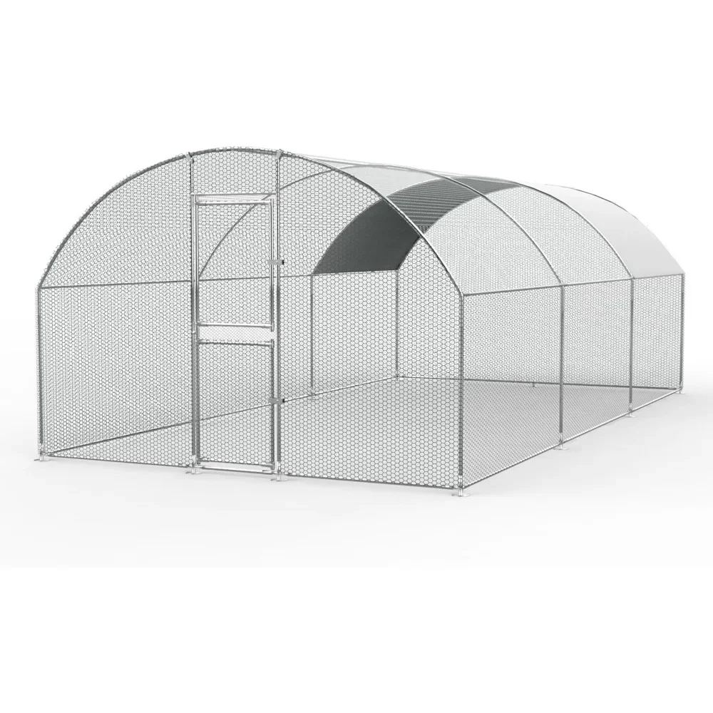 

9.8'L X 19.7'W X 6.5'H Chicken Coop, Walk-in Poultry Chicken Hen House with Waterproof Cover, Chicken Coop